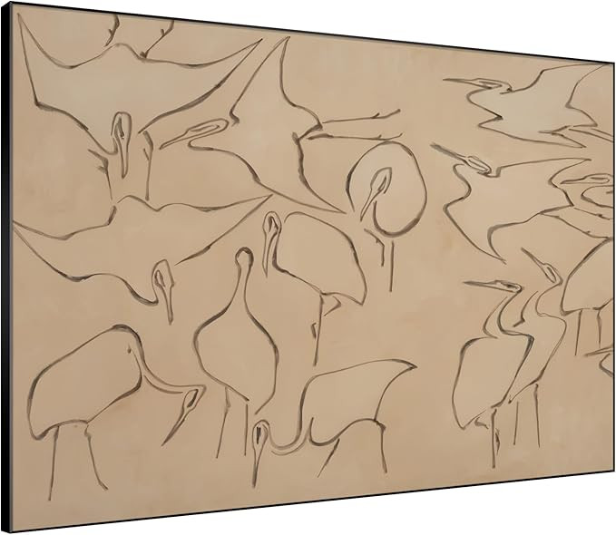 SIGNWIN 60"x72" Extra Large Framed Wall Art Gentle Minimal Line Cranes on Warm Beige Print for Ho... | Amazon (US)