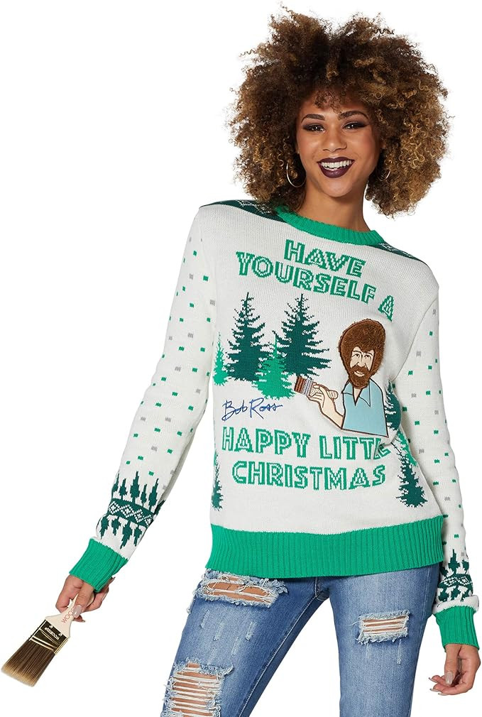 Spencer's Light Up Bob Ross Ugly Christmas Sweater | Light-Up Christmas Sweater | Amazon (US)