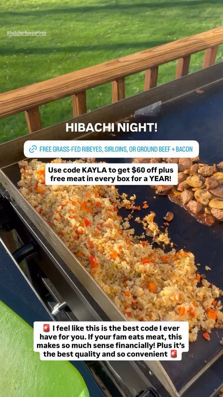 #butcherboxpartner  @paigetraederstanley  Use code KAYLA to get $60 off plus free meat in every box for a YEAR! HIBACHI NIGHT! 🚨 I feel like this is the best code I ever have for you. If your fam eats meat, this makes so much sense financially! Plus it’s the best quality and so convenient 🚨
