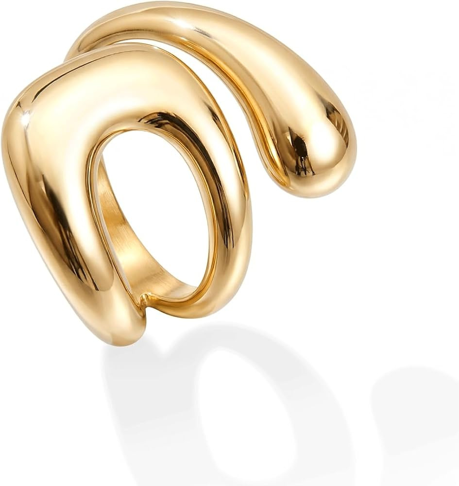Gelbesty Waterproof Gold Statement Rings for Women, 14K Gold Chunky Open Stackable Rings Non Tarn... | Amazon (US)
