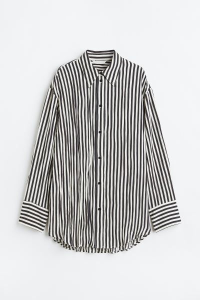 Crinkled chiffon shirt - Black/Striped - Ladies | H&M GB | H&M (UK, MY, IN, SG, PH, TW, HK)
