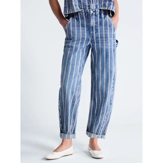 Free Assembly Women's Striped High Rise Cropped Barrel Jeans, 26" Inseam, Sizes 0-16 | Walmart (US)
