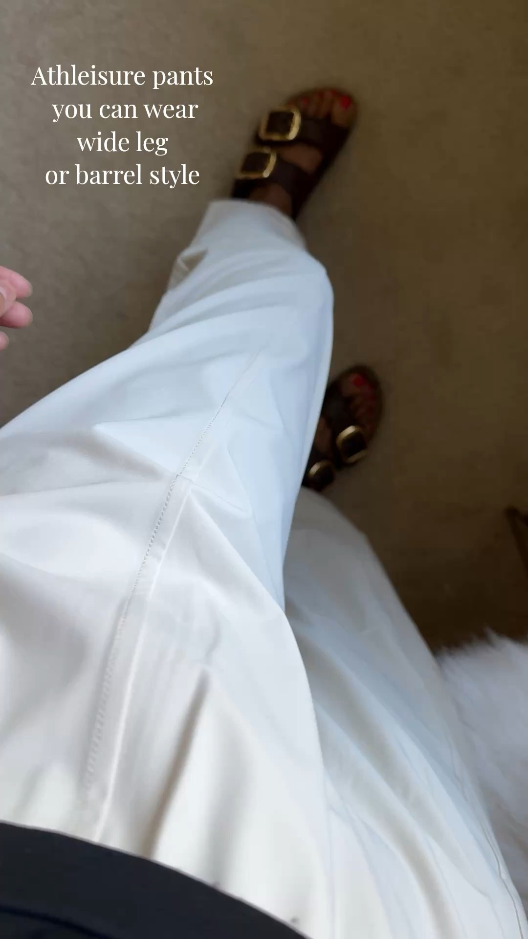 Athleisure pants you can wear 2 ways. Snaps at hem. Unbuttoned for wide leg; snapped for barrel leg look. 
Nice and comfy wide waistband. Nice lightweight athletic material with some stretch. 
Just too big for me in size xs. 
Size down. 
Would make good Travel pants  


#LTKOver40 #LTKTravel #LTKActive