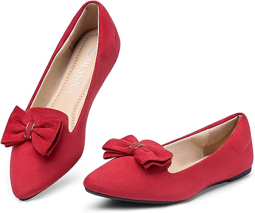 Amazon.com | MUSSHOE Flat Shoes Women Pointed Toe Comfortable Slip on Women's Flats Shoes, Red 8 ... | Amazon (US)
