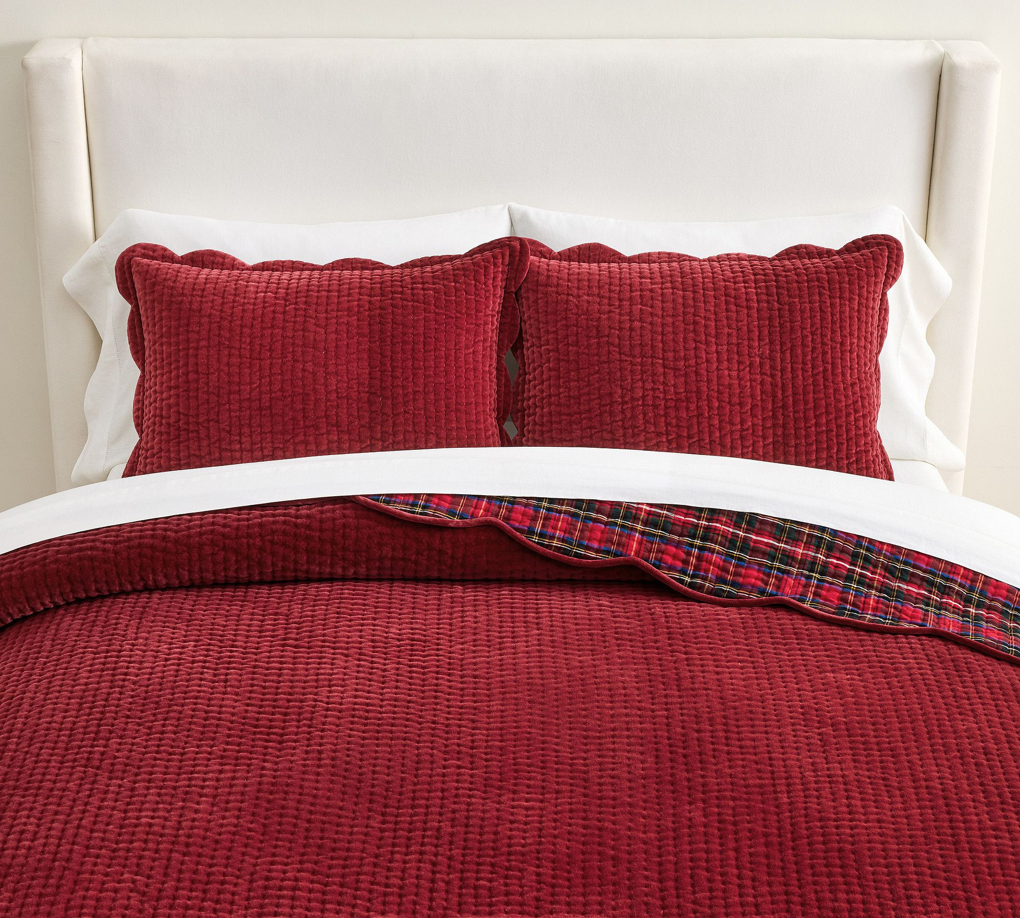 Velvet Scalloped Stewart Plaid Reversible Quilt | Pottery Barn (US)