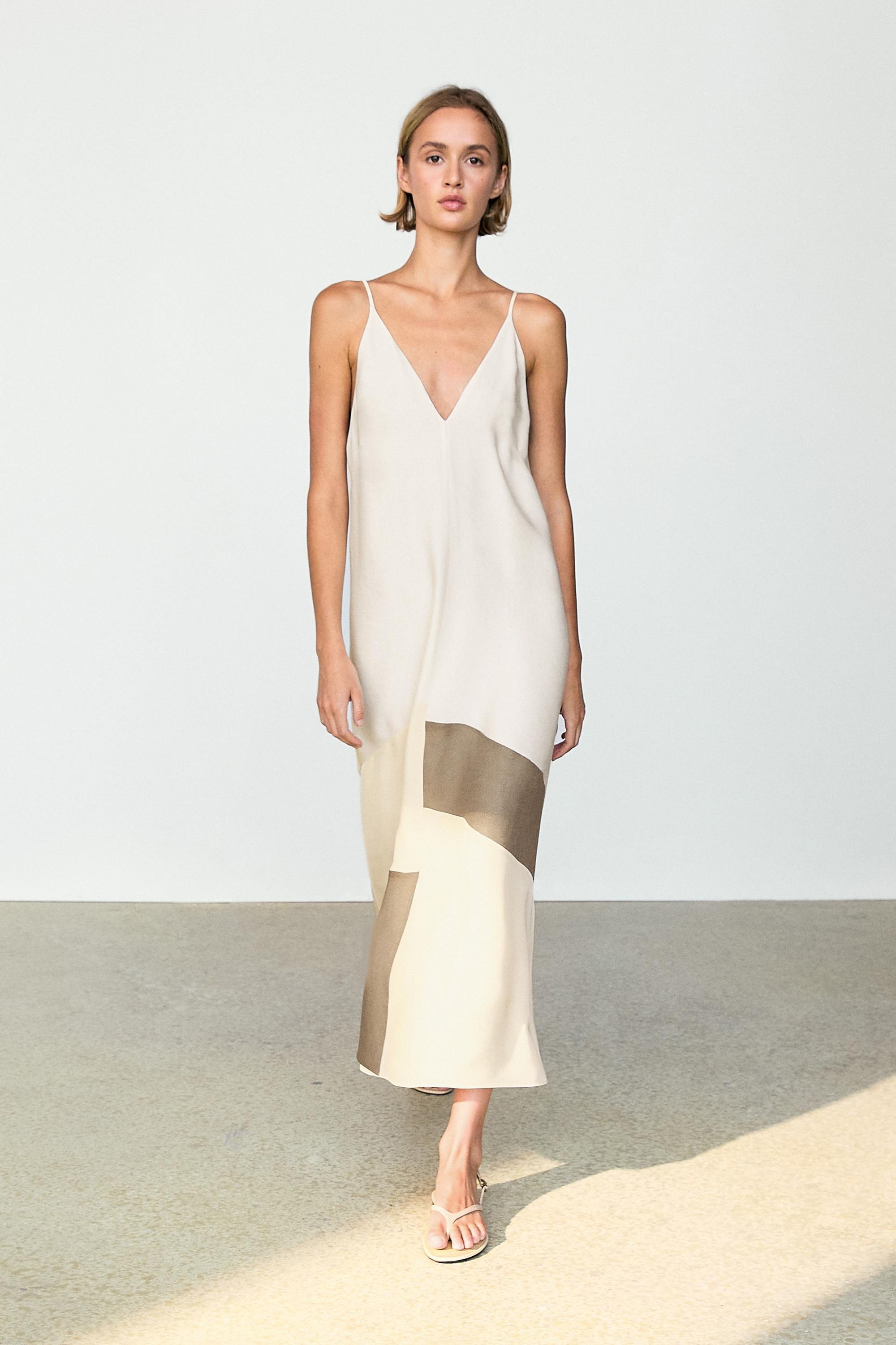 Contrast flowing midi dress | Massimo Dutti UK