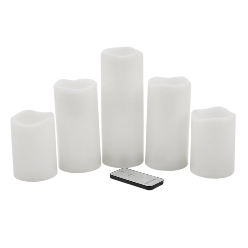 5-Piece Outdoor LED Pillar Candle Set, White | At Home