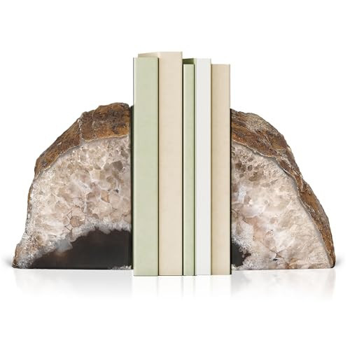 Bookends, Agate Bookends, Handcrafted Brazilian Stone Bookends for Unique and Crystal Energetic Decoration, Perfect for Gifts, One Pair of Natural Bookends Size 2-3 lbs | Amazon (US)