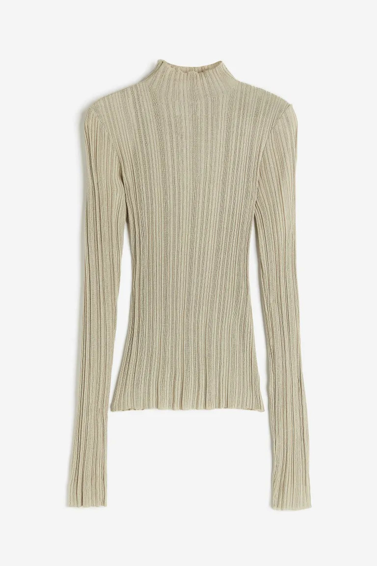 Sheer rib-knit turtleneck top | H&M (UK, MY, IN, SG, PH, TW, HK)