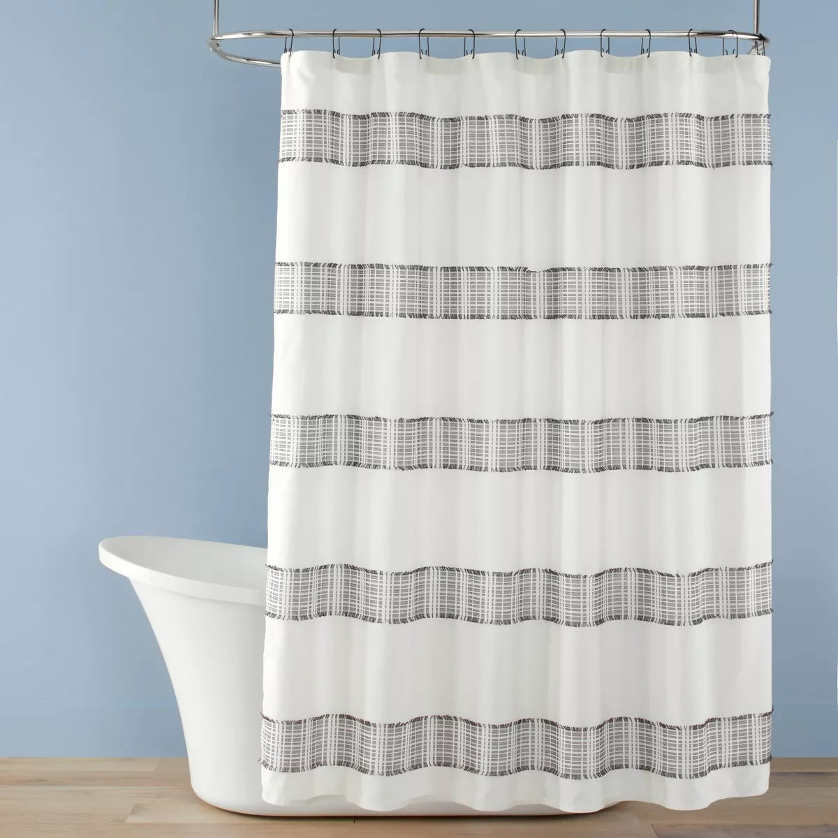 Clipped Jacquard Stripe Shower Curtain Sour Cream/Railroad Gray - Hearth & Hand™ with Magnolia:... | Target