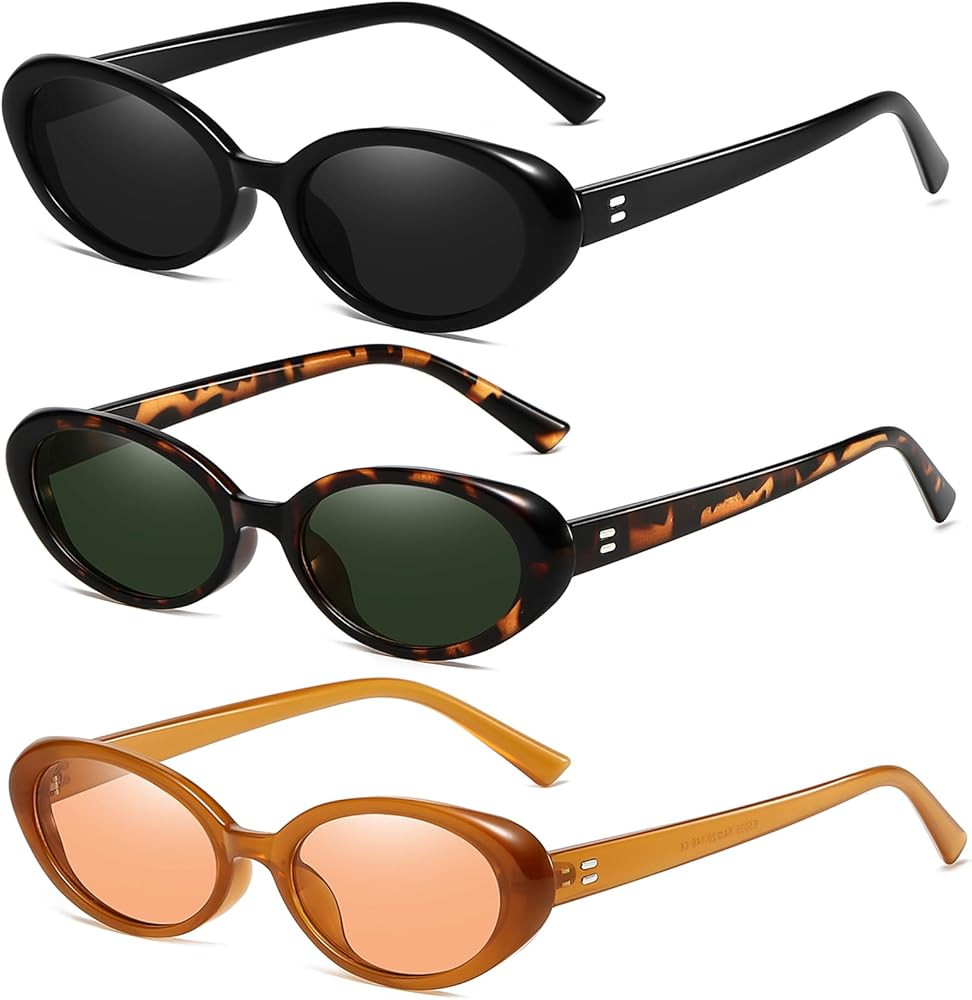 Retro Oval Sunglasses for Women Men Fashion Small Oval Sunglasses 90s Vintage Shades | Amazon (US)
