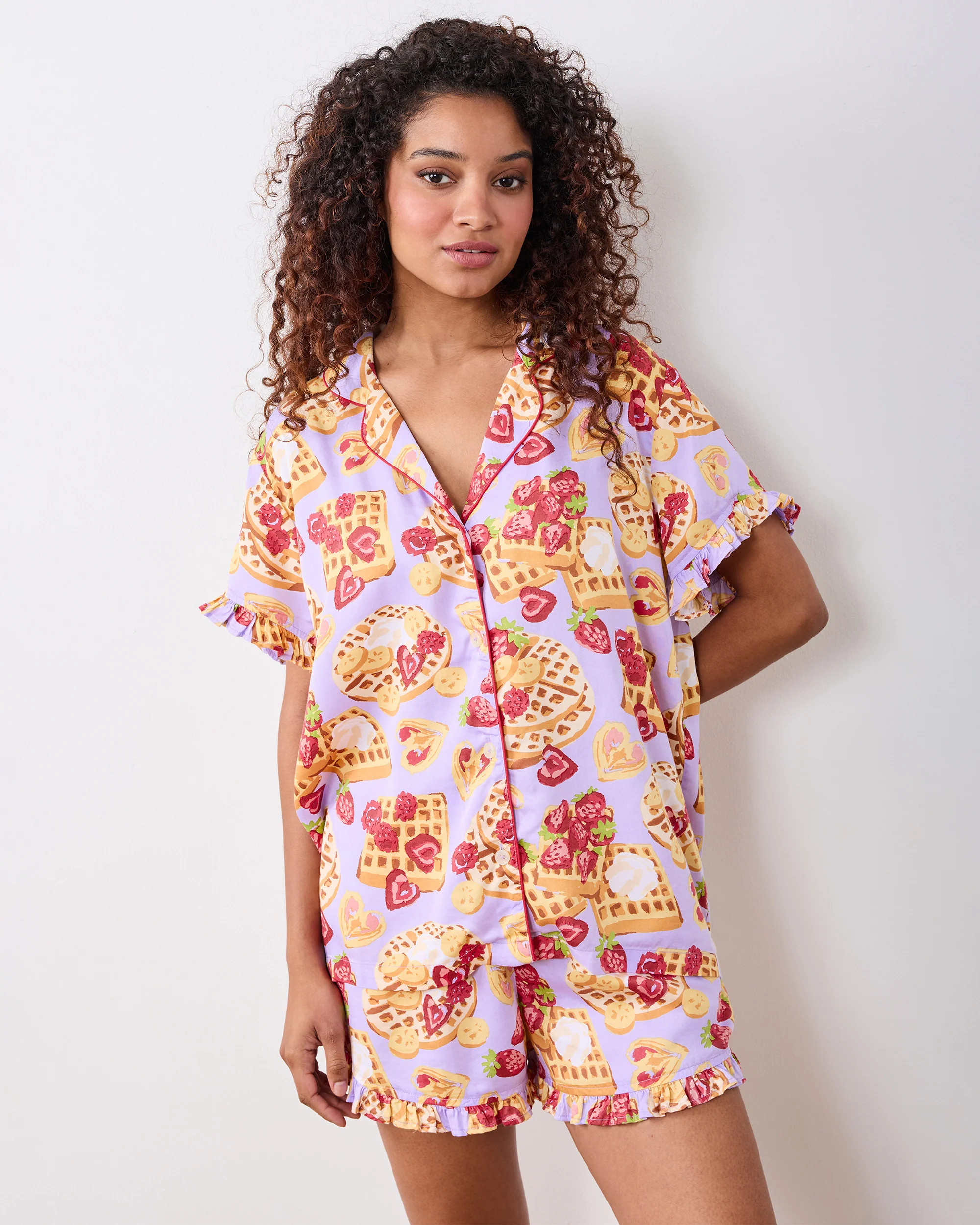 Waffles In Bed - Eco Satin Ruffle Set - Lavendar | Printfresh