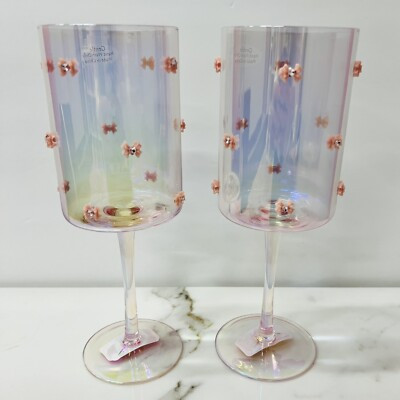 NEW 🎀 Light Pink Coquette Bow Gem Iridescent Wine Glasses TikTok Viral SET OF 2 | eBay US