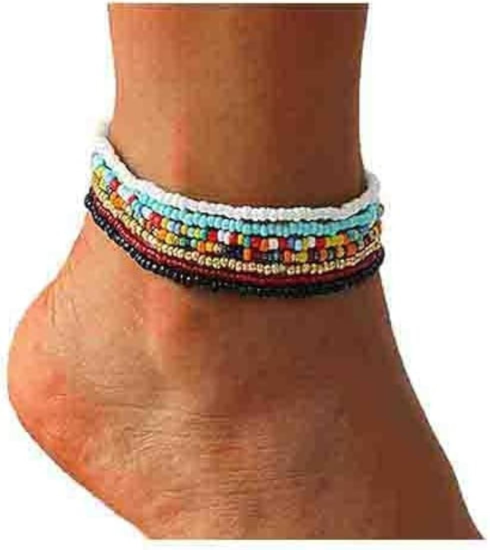 VFlowee Boho Handmade Beaded African Anklets Multicolor Women Stretch Seed Beads Rainbow Ankle Br... | Amazon (US)