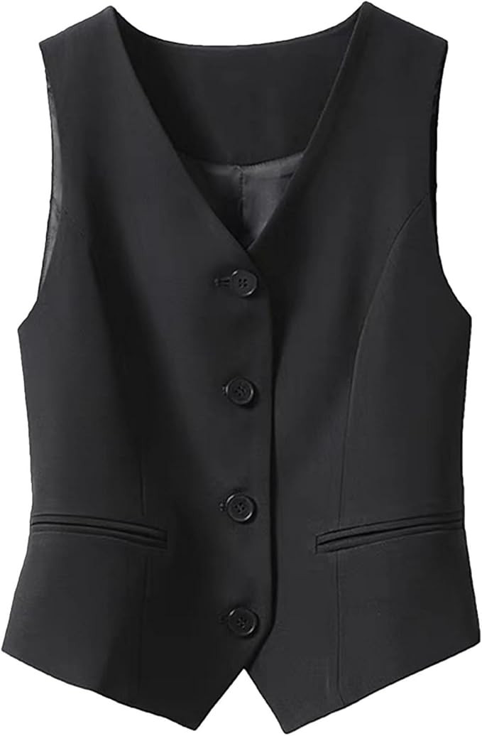 Womens Suit Vest Dressy 4 Button Down V-Neck Waistcoat Vest Economy Suit Business Blazer Jackets ... | Amazon (US)