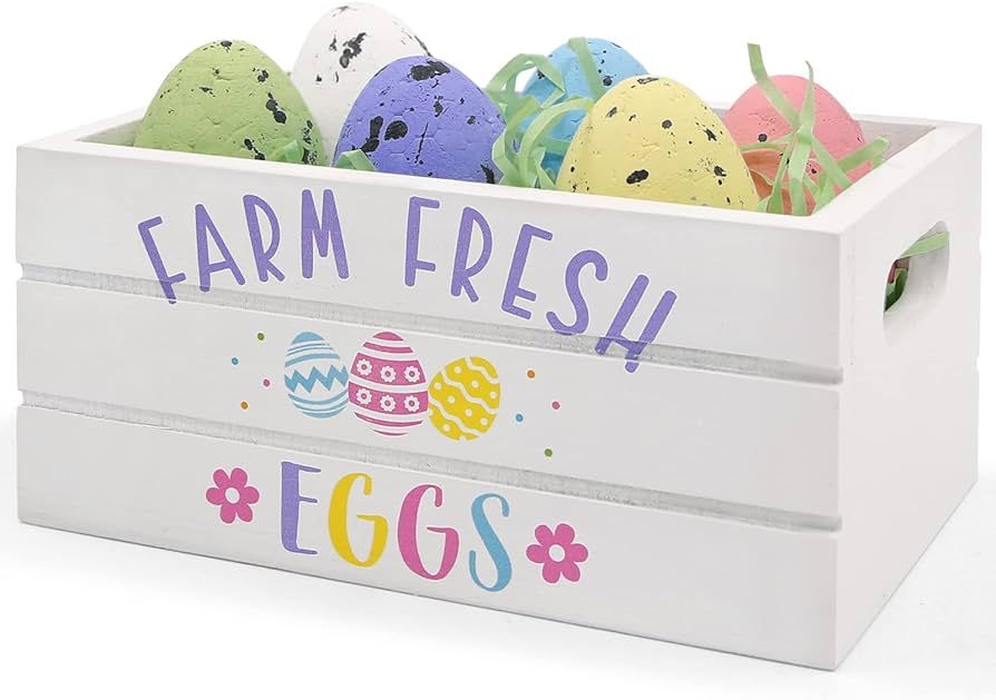 Huray Rayho Easter Mini Wood Crate Set Easter Tiered Tray Decorations Farm Fresh Eggs Wooden Sign... | Amazon (US)