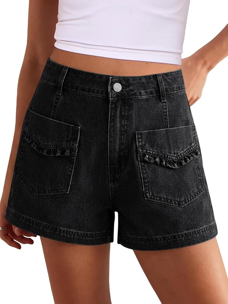 Cicy Bell Womens High Waisted Jean Shorts Summer Baggy Wide Leg Vintage Denim Shorts with Ruffle ... | Amazon (US)