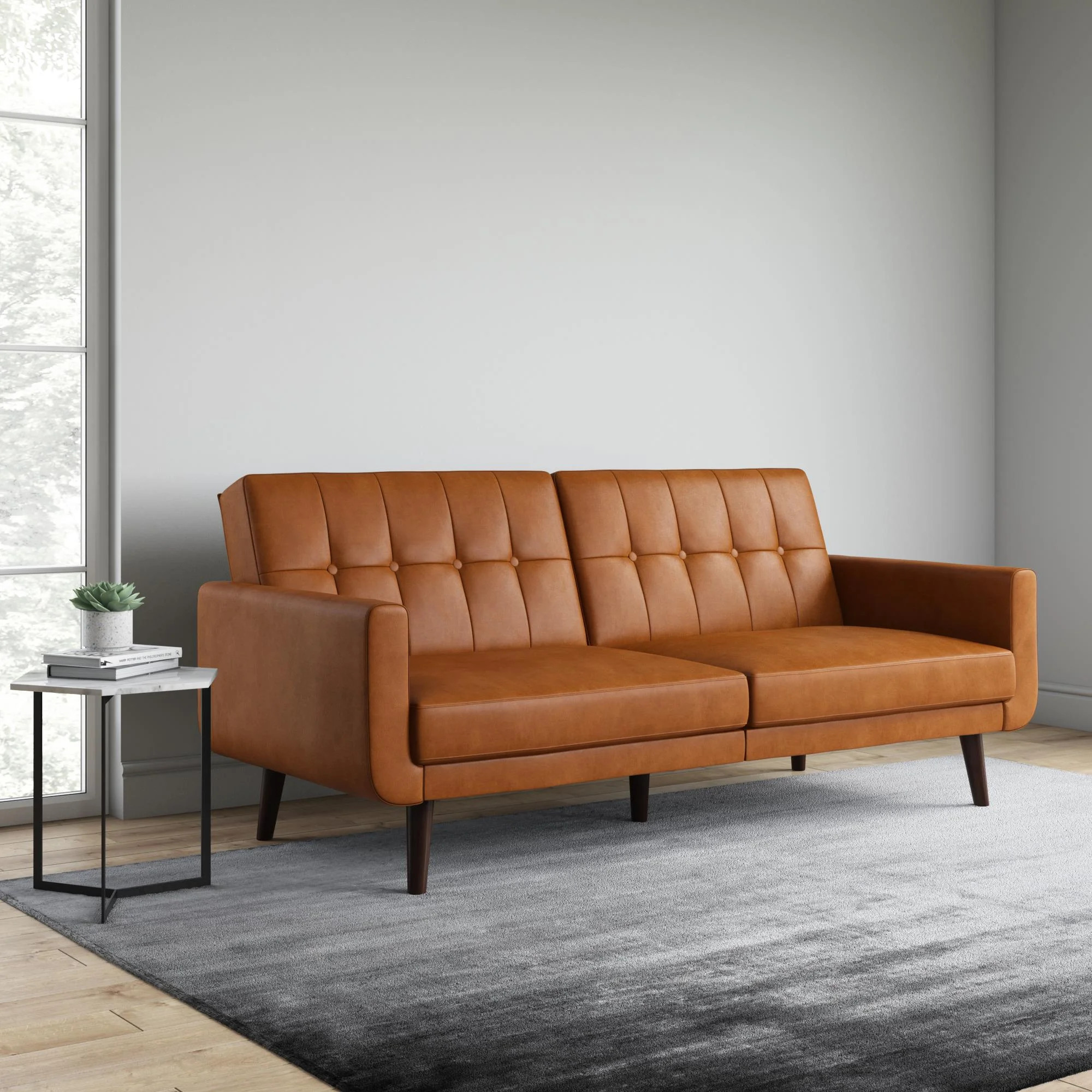 Better Homes & Gardens Nola Modern Futon, Camel Faux Leather - Walmart.com | Walmart (US)