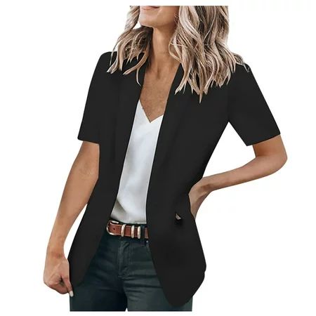 Women Blazer Women s Blazer Black Boyfriend Blazers For White Ladies Solid Color Open Front Pocket C | Walmart (US)