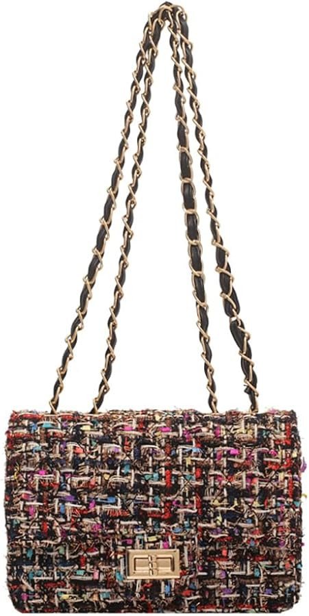 Women's Tweed Plaid Square Bag, Large Capacity Quilted Woven Embroidered Shoulder Bag, Ladies Woo... | Amazon (US)