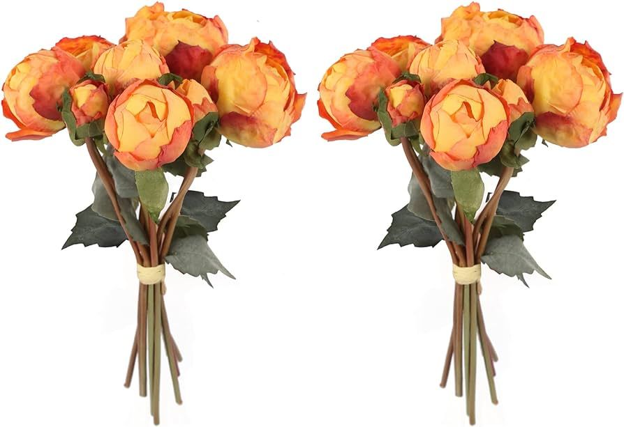 Artificial Peonies Flowers 2 Bouquets Vintage Peonies 18pcs Orange Peonies with Stems Silk Peony ... | Amazon (US)
