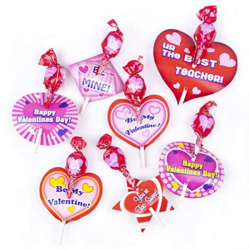 Valentines Day Candy Lollipops -25 Count with Heart Card stands - "Happy valentines day" "So swee... | Amazon (US)