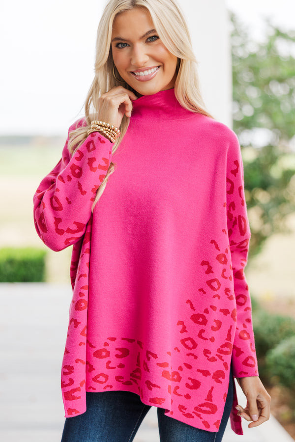 All In Theory Fuchsia Pink Leopard Sweater Tunic | The Mint Julep Boutique