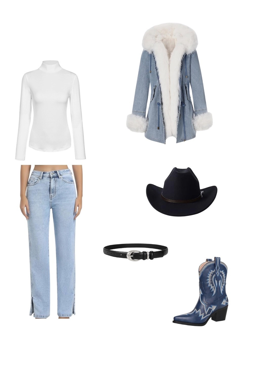 Thanksgiving
Get cozy and stylish with this western-inspired winter look! Featuring a white turtleneck, light-wash jeans, denim fur-lined coat, and blue cowboy boots — perfect for cold days with a country twist. Add a wide-brim hat and belt for a true cowgirl vibe. 🤠
Keywords: western outfit, cowgirl aesthetic, winter fashion, denim jacket outfit, cowboy boots outfit, cozy winter style, country chic, ranch girl style, cold weather outfit inspiration


#LTKHoliday #LTKStyleTip #LTKSeasonal
