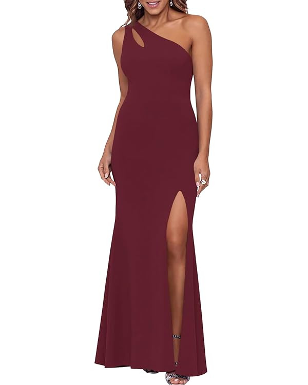 Fisoew Women's Formal One Shoulder Maxi Dresses Sleeveless Backless Split Cocktail Dress | Amazon (US)