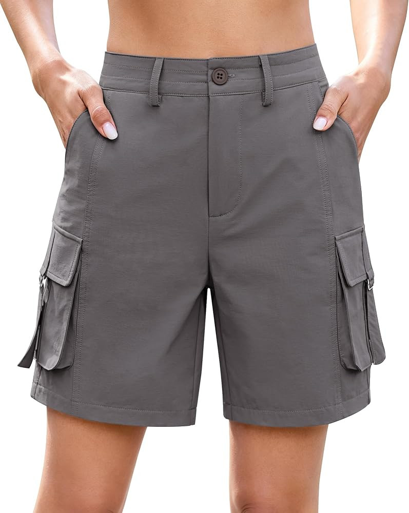 luvamia Cargo Shorts Women High Waisted Casual Elastic Waist 7" Inseam Mid Thigh Hiking Golf Shor... | Amazon (US)