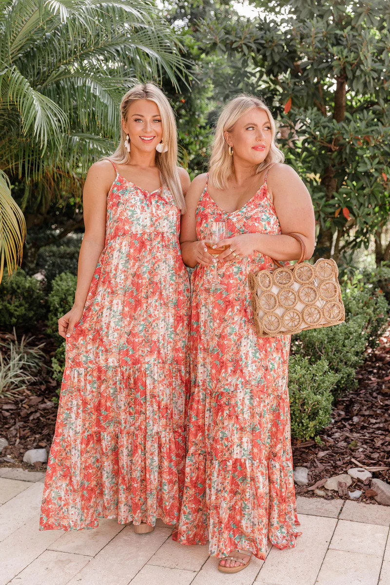 Sundance Garden Red Metallic Floral Maxi Dress | The Pink Lily Boutique