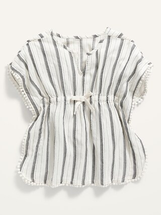 Lightweight Pom-Pom-Trim Dobby-Stripe Swim Cover-Up for Toddler Girls | Old Navy (US)