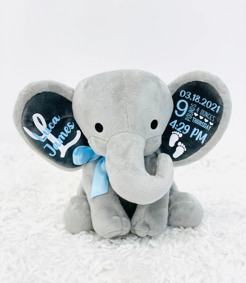 Personalized Elephant, Stuffed Animal Gift, Baby Shower Gift, Newborn Gift, New Baby Gift, Birth ... | Etsy (US)