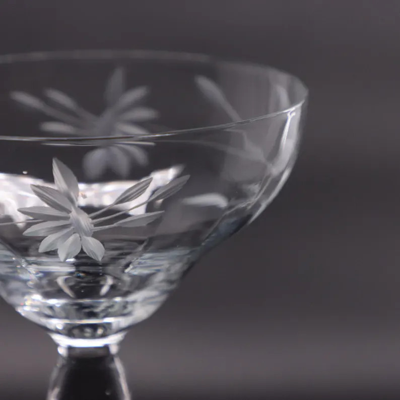 Wheel Cut Etched Wheat Crystal Champagne Coupe Low Sherbet Glass 4 1/2 Vintage - Etsy | Etsy (US)