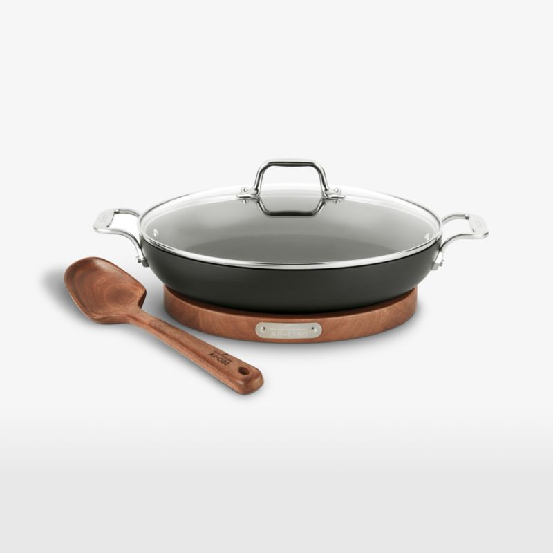 All-Clad HA1 Non-Stick 3-Qt. Universal Pan with Lid, Acacia Wood Trivet and Spoon + Reviews | Cra... | Crate & Barrel