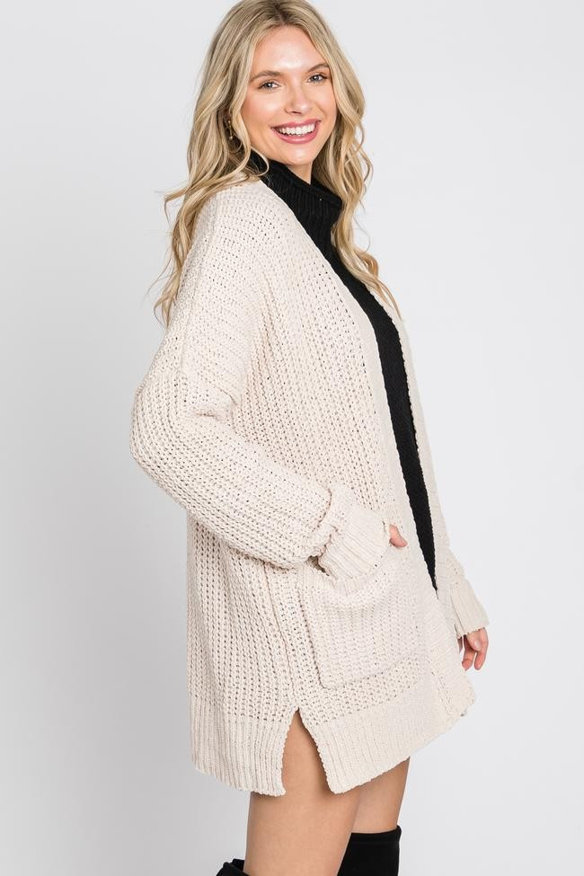 Beige Chunky Knit Cardigan | PinkBlush Maternity