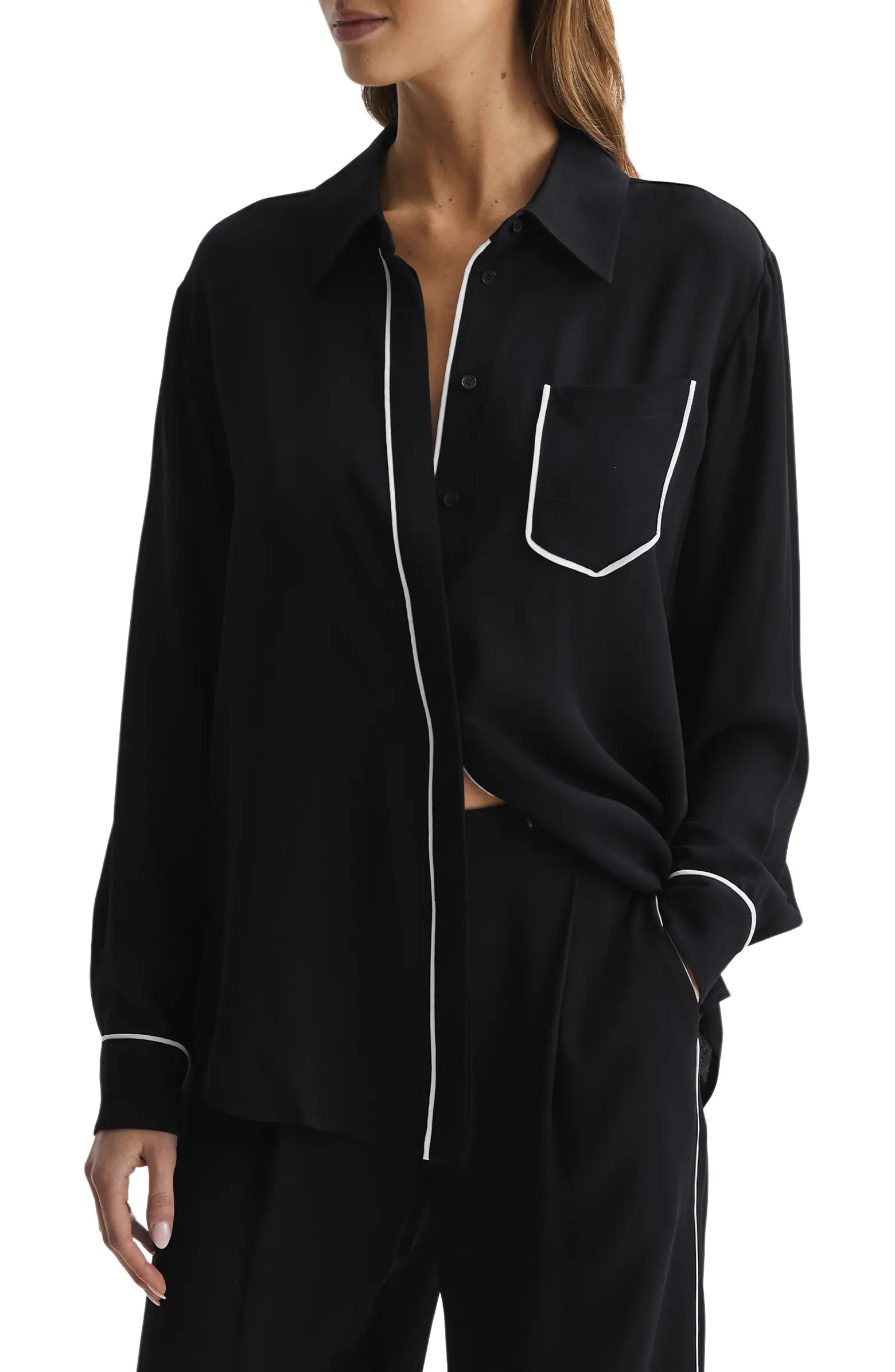 Gina Piped Button-Up Blouse | Nordstrom