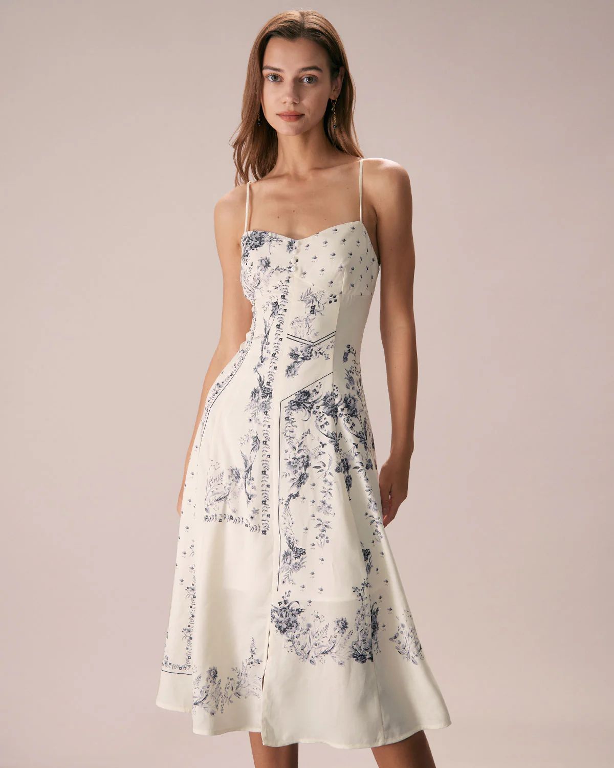 The Beige Floral Split Hem Slip Midi Dress & Reviews - Beige - Dresses | RIHOAS | rihoas.com