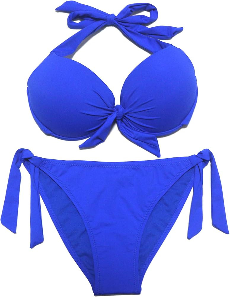 EONAR Womens Removable Padded Push Up Bikini Set Tie Side Swimsuit Swimwear | Amazon (US)