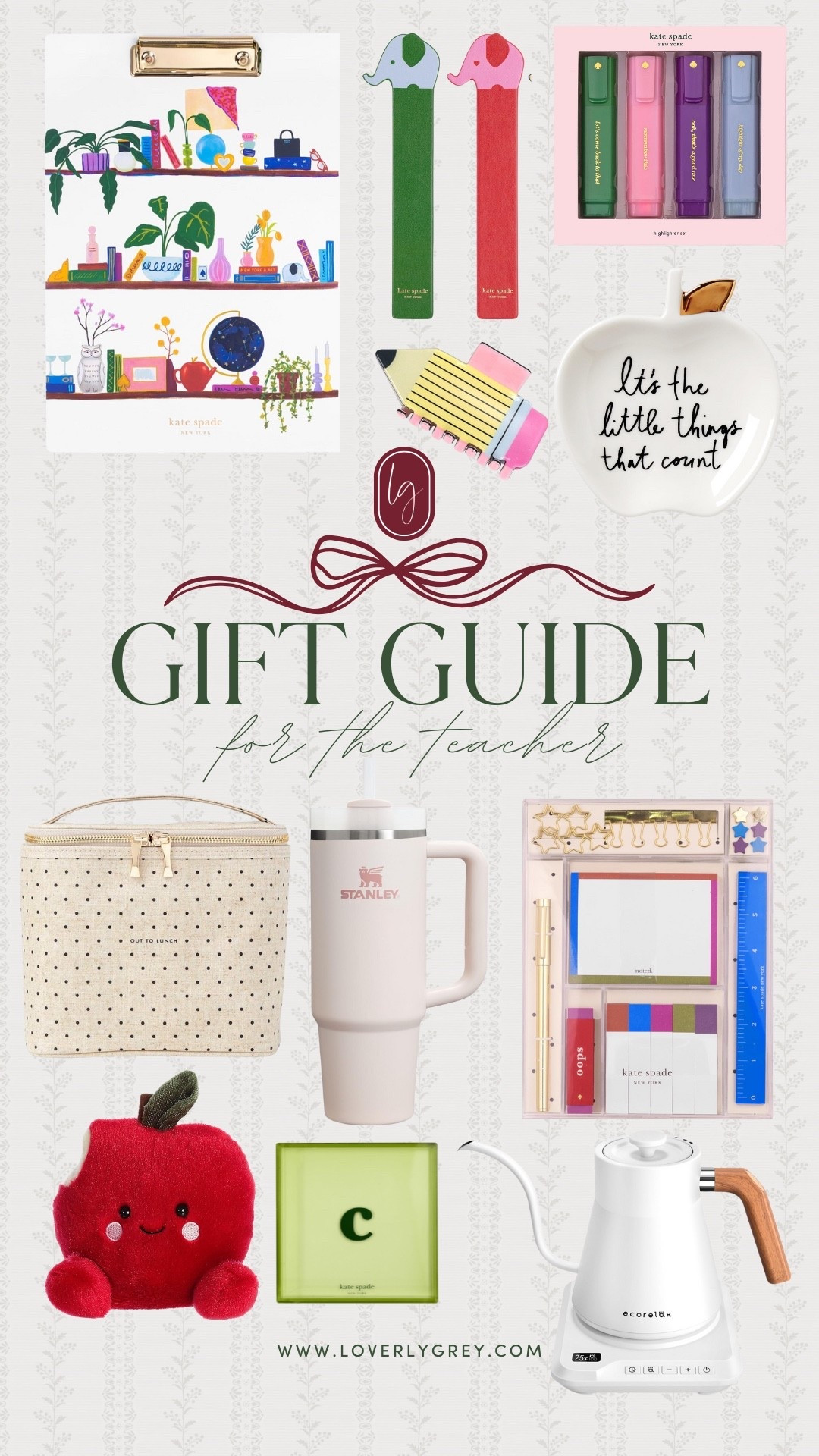 A gift guide for that special teacher in your life! A lot of these items are from Kate Spade and under $50! You can give a designer gift without the price tag like the polka dot lunch box, leather lanyard, and fun clipboard! 

#LTKGiftGuide #LTKHoliday #LTKSeasonal