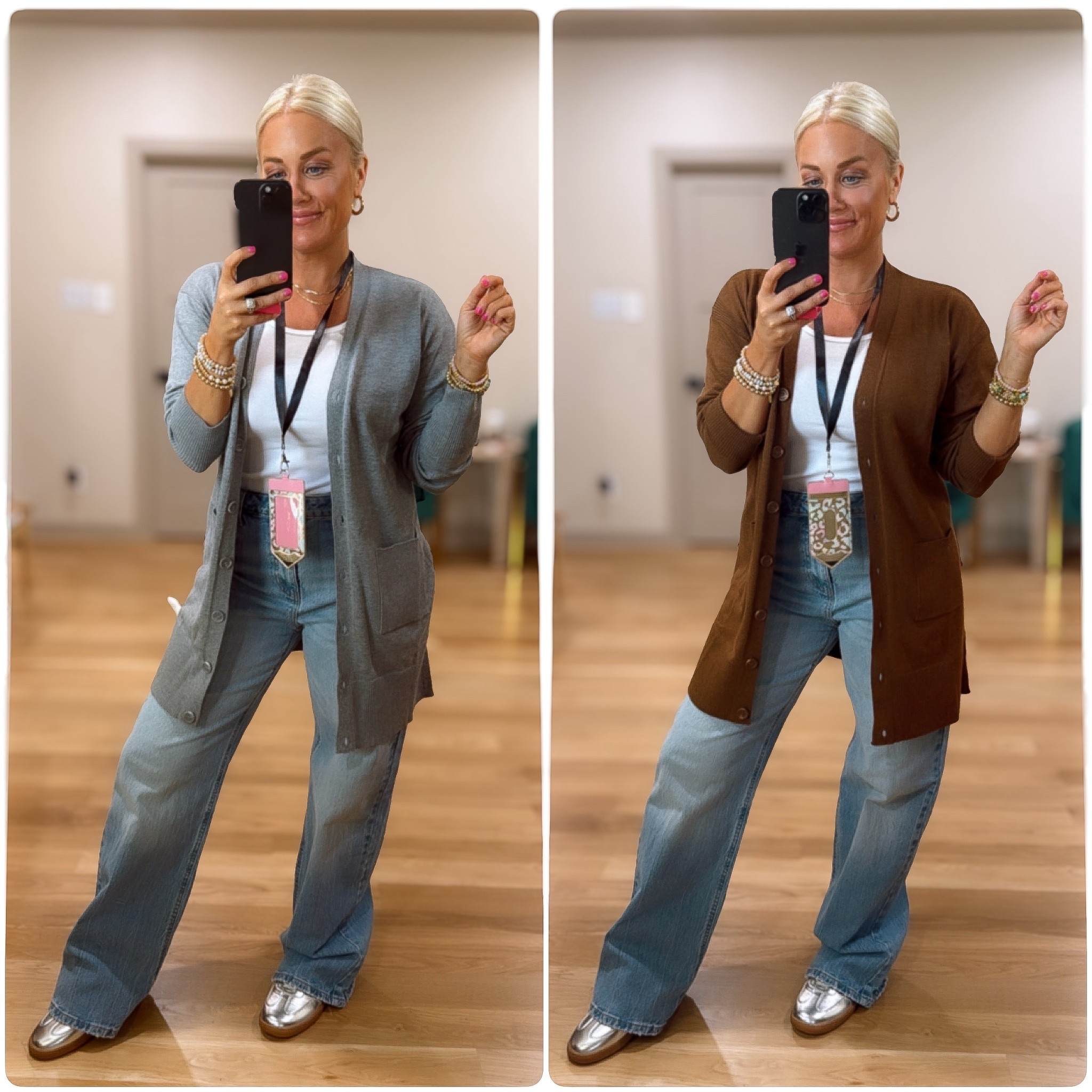 Teacher outfit inspo from Walmart 
Cardigan - small
Ribbed tanks - medium 
Wide leg jeans - size 9