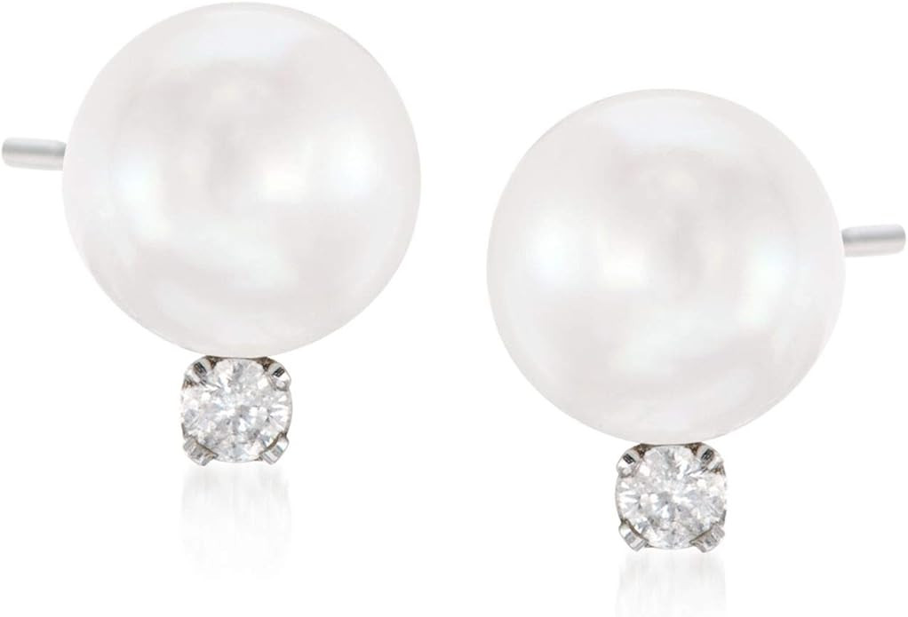 Ross-Simons 6-6.5mm Cultured Akoya Pearl and Diamond Accent Earrings in 14kt White Gold | Amazon (US)