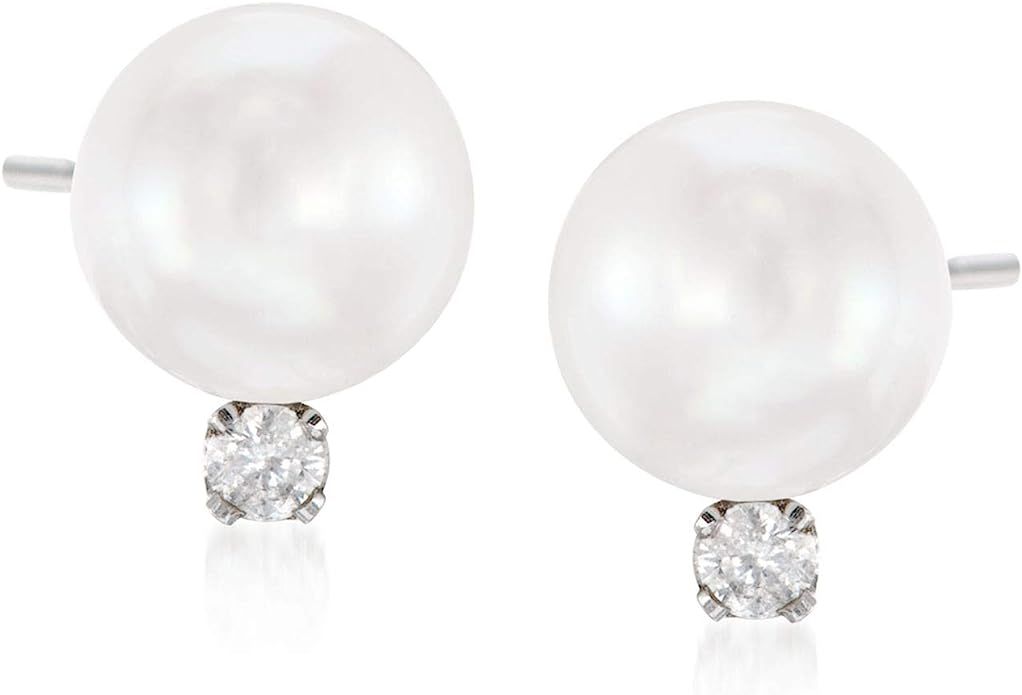 Ross-Simons 6-6.5mm Cultured Akoya Pearl and Diamond Accent Earrings in 14kt White Gold | Amazon (US)