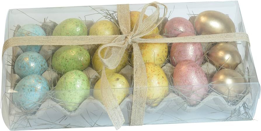 Set of 18 Gold Hued Easter Eggs in Blue, Green, Cream, Yellow, Pink and Gold - 2.25 Inches Artifi... | Amazon (US)