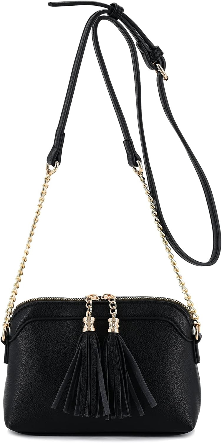 Two Tassel Small Crossbody Bag with Chain Strap Small Purse Handbags for Women | Amazon (US)