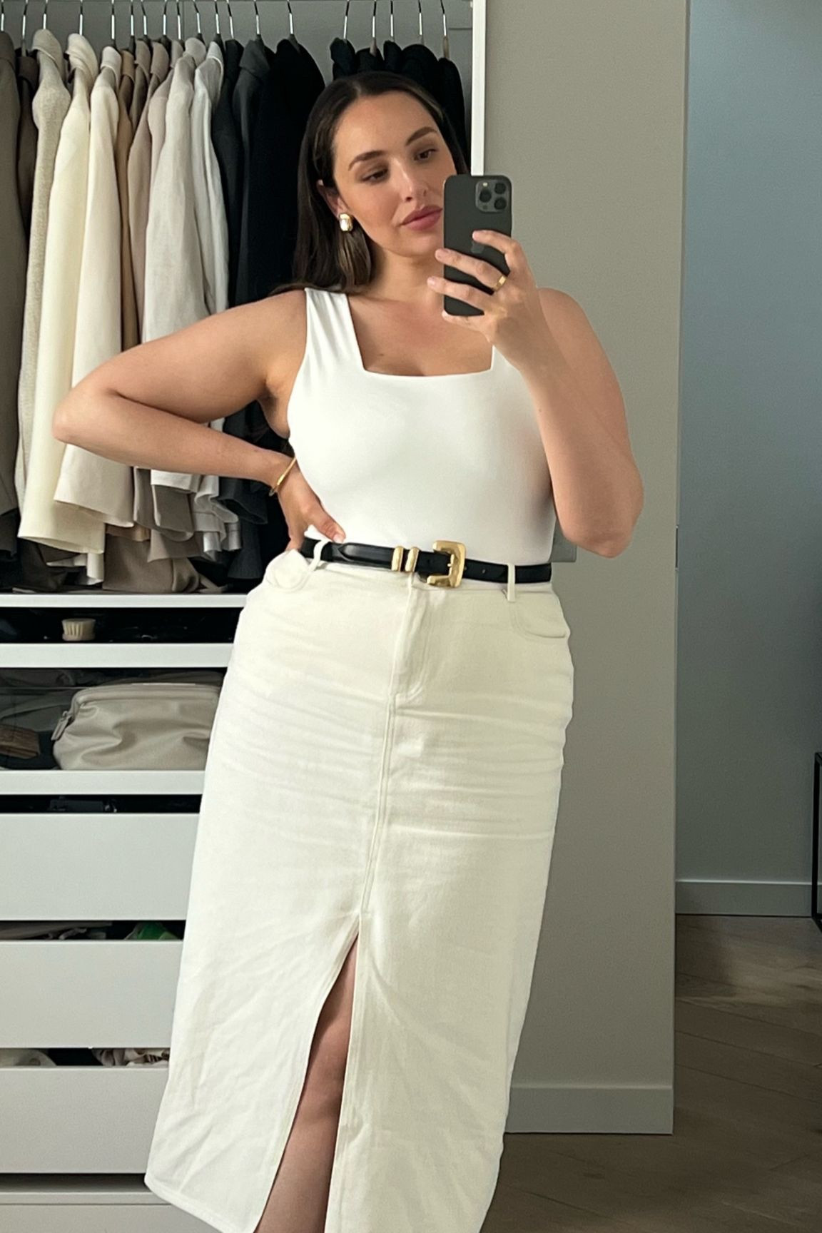 Skirt - Karen Millen Denim Maxi Skirt

Belt - Dehanche

Bodysuit - Klaus 

Earrings - By Aloha 

#LTKover50style #LTKcurves #LTKmidsize