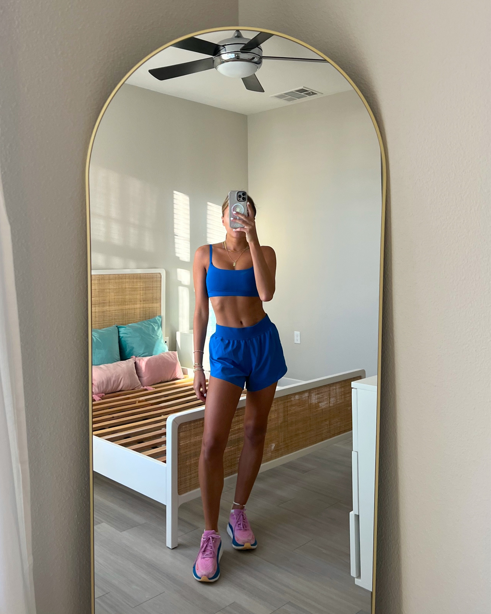 One of my favorite Amazon workout sets from CRZ yoga. Wearing an XS in sports bra and shorts 