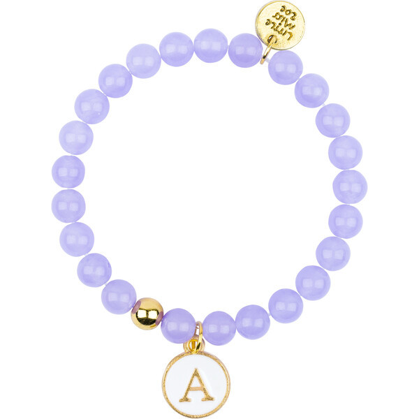 Gemstone Bracelet With Initial Enamel Charm, Purple | Maisonette