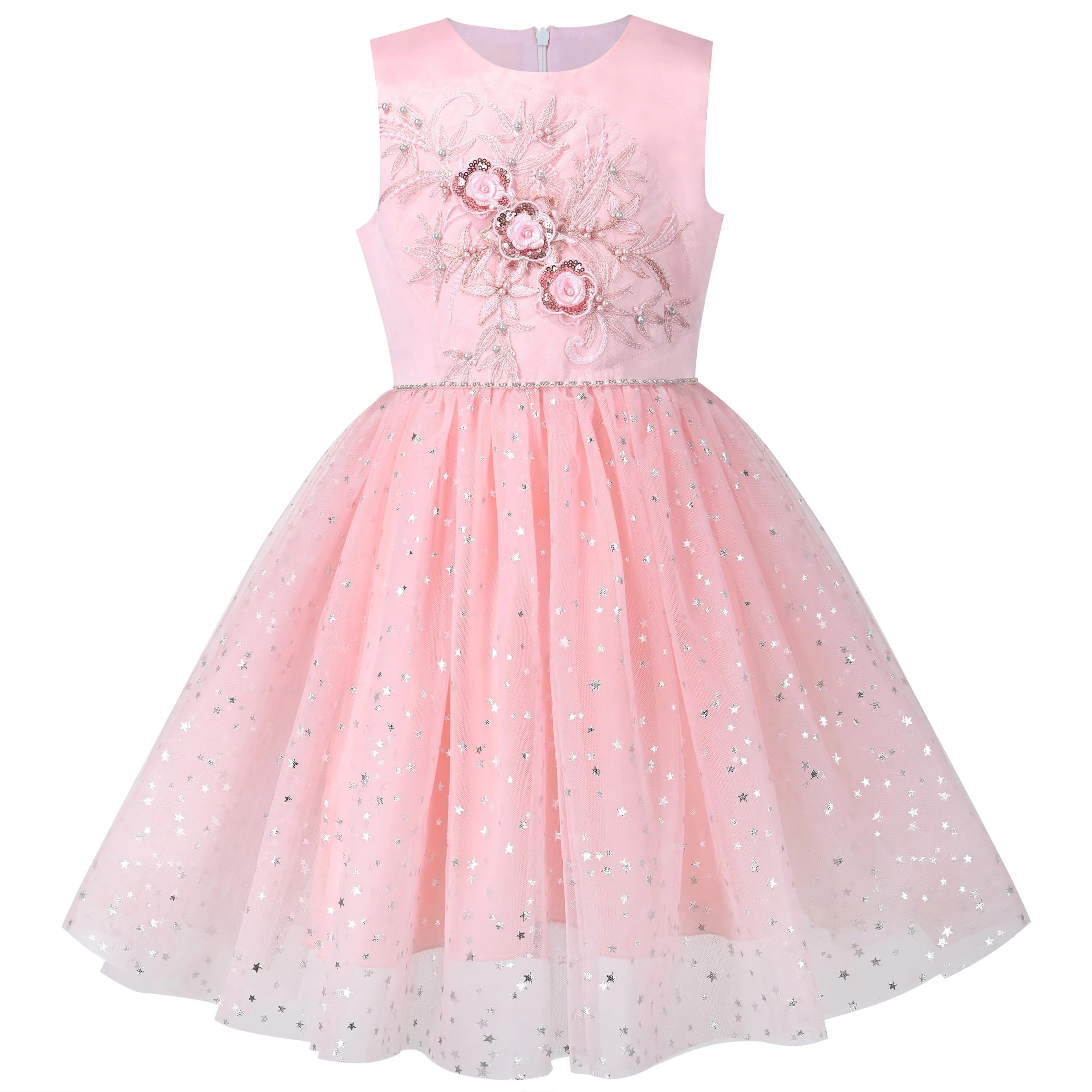 Girls Dress Pink Floral Star Pearl Sequin Glitter Tulle Party Gown 6 Years | Walmart (US)