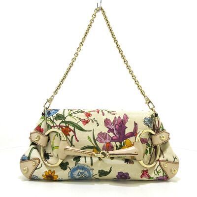 Auth GUCCI Horsebit Flora 131470 Cream Green Multi Canvas Leather Handbag  | eBay | eBay US